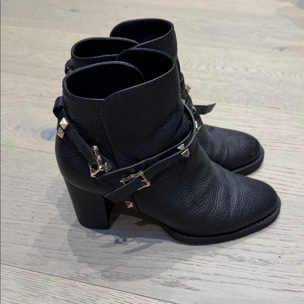 Valentino Garavani Black Ankle Boots with Gold Studs